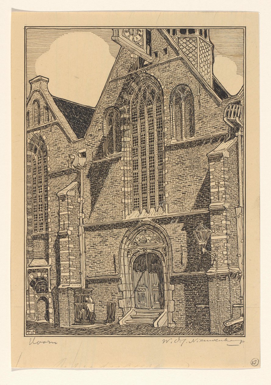 Western Facade of the Noorderkerk in Hoorn by Wijnand Otto Jan Nieuwenkamp (signed by artist)