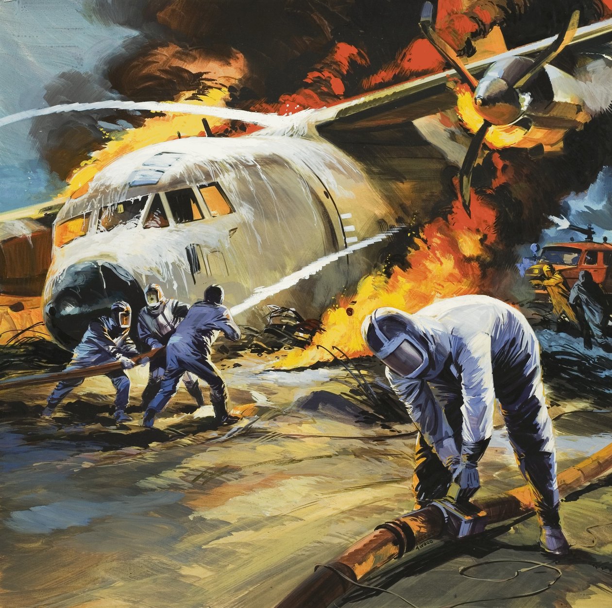 Putting Out a Fire After an Aircraft Accident by Wilf (20th century) Hardy