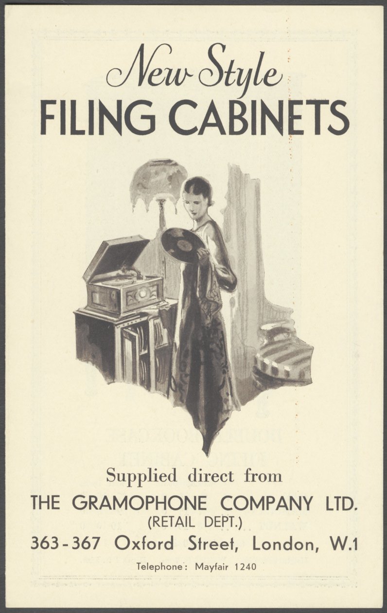 The Gramophone Company Filing Cabinets by Wilfred Fryer, Curtis Advertising Agency