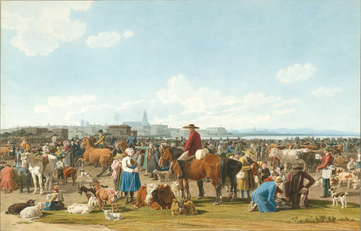 Cattle Market before a Large City on a Lake, 1820 by Wilhelm Alexander Kobell