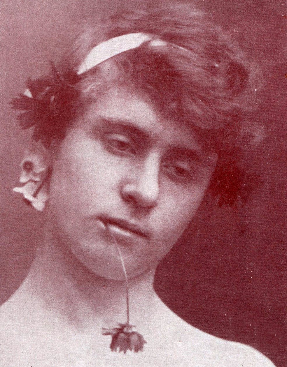 Study of a Sicilian boy with a flower in his mouth, Sicily by Baron Wilhelm von Gloeden