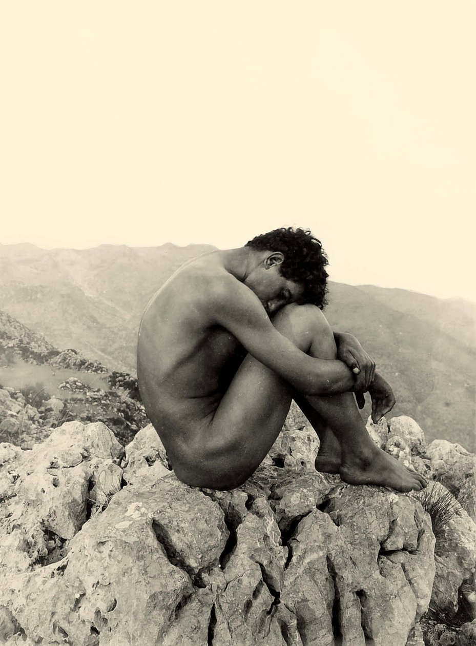Study of a male nude on a rock, Taormina, Sicily by Baron Wilhelm von Gloeden