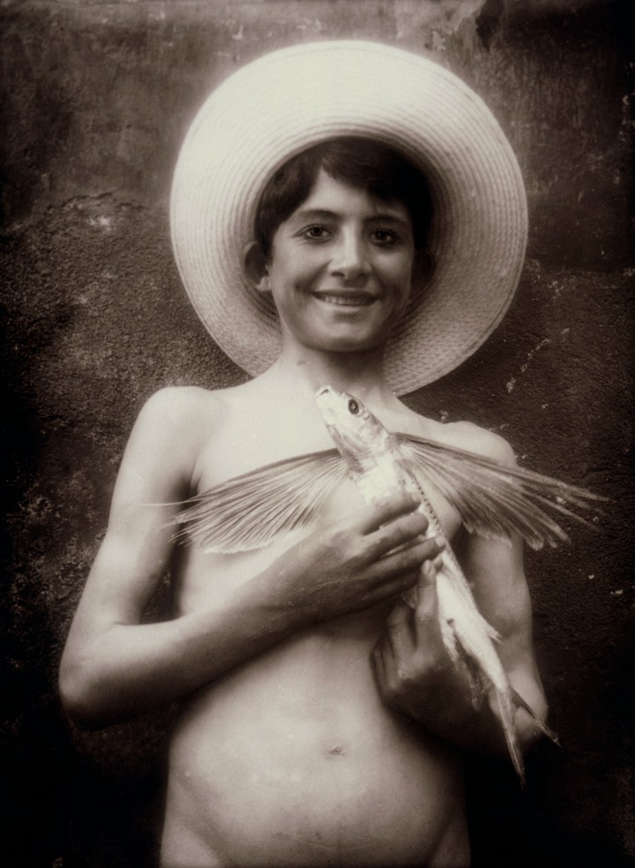 Young Boy with Flying Fish, Sicily by Baron Wilhelm von Gloeden