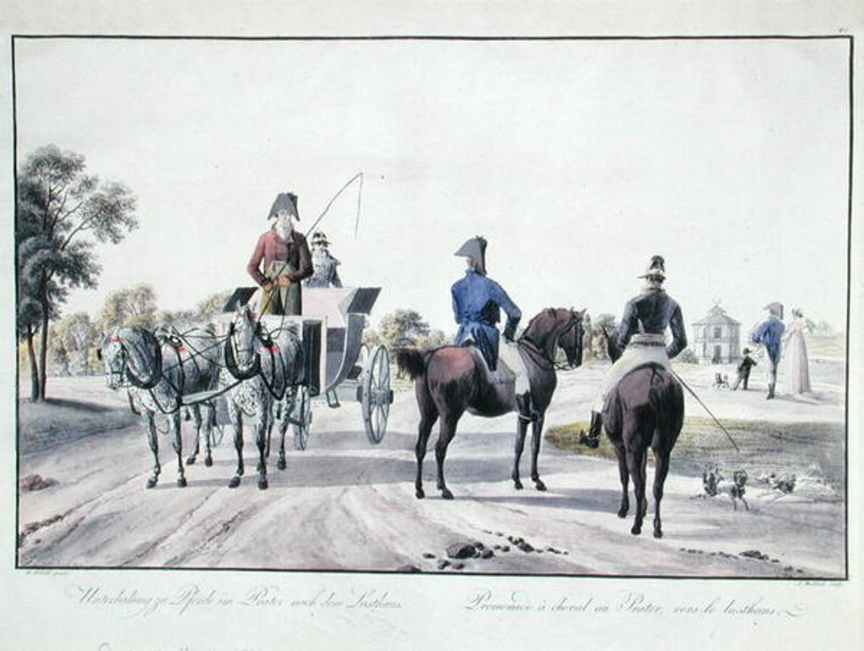 Riding in Prater Park, Vienna, engraved by Adam von Bartsch by Wilhelm Alexander (after) Kobell