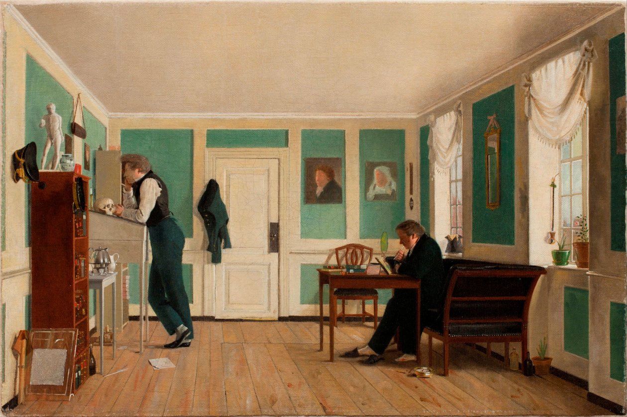 Interior from Amaliegade. Captain Carl Ludvig Bendz Standing and Dr. Jacob Christian Bendz Seated by Wilhelm Bendz