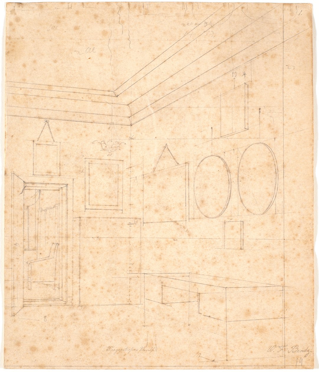 Perspective Drawing for the Waagepetersen Family Portrait by Wilhelm Bendz