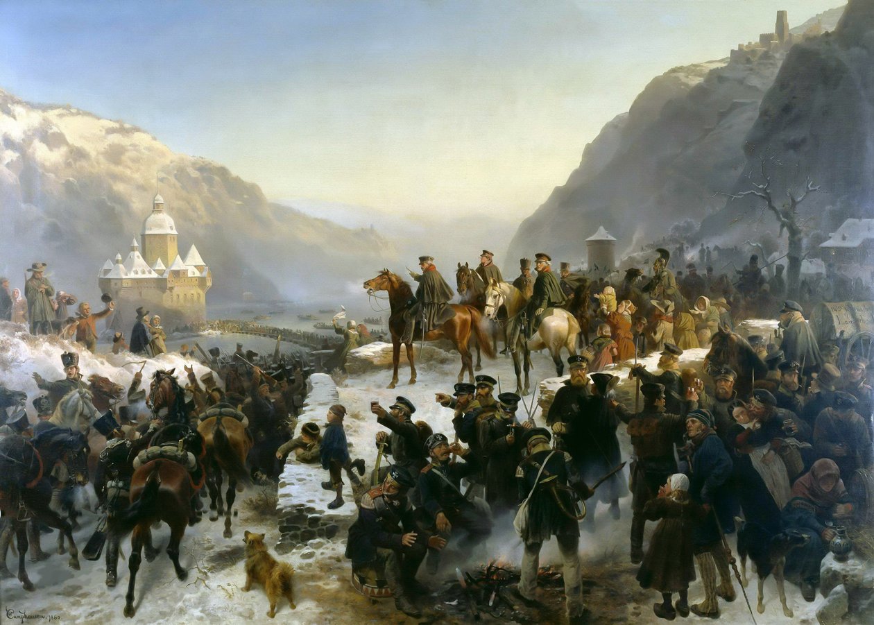 Blücher Crossing the River Rhine Near Kaub on 1st January 1814, 1860 by Wilhelm Camphausen