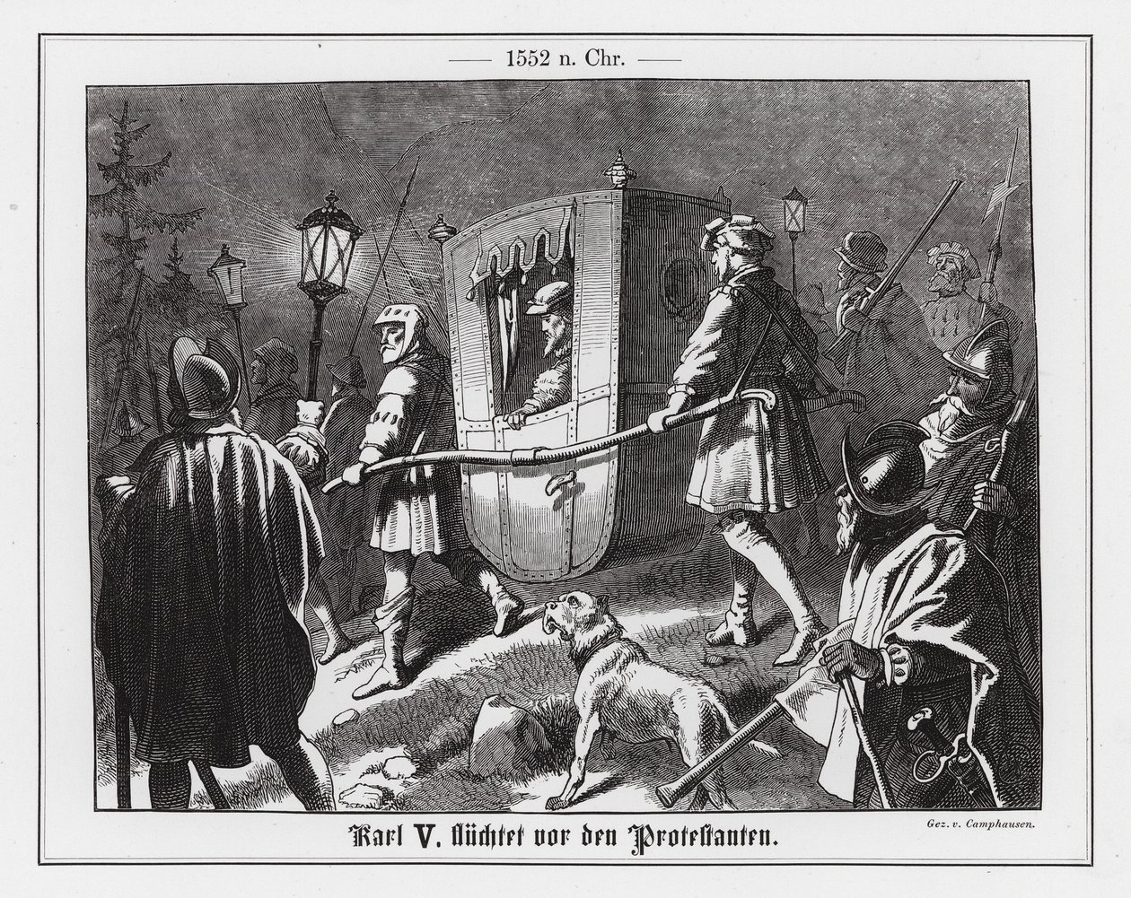 The Holy Roman Emperor Charles V fleeing the Protestants by Wilhelm Camphausen