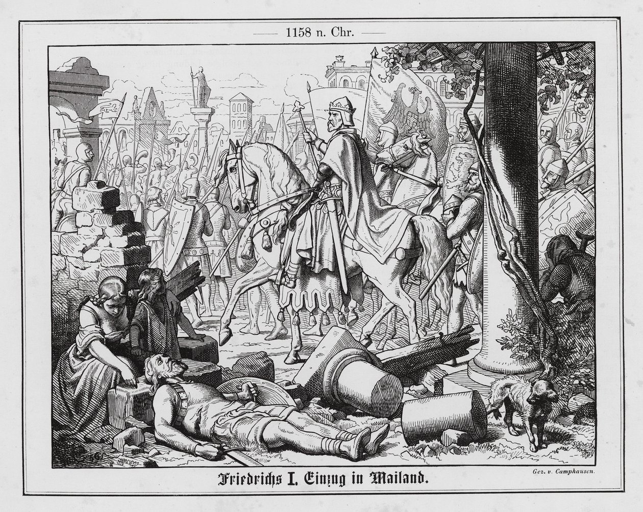 The Holy Roman Emperor Frederick I entering Milan by Wilhelm Camphausen