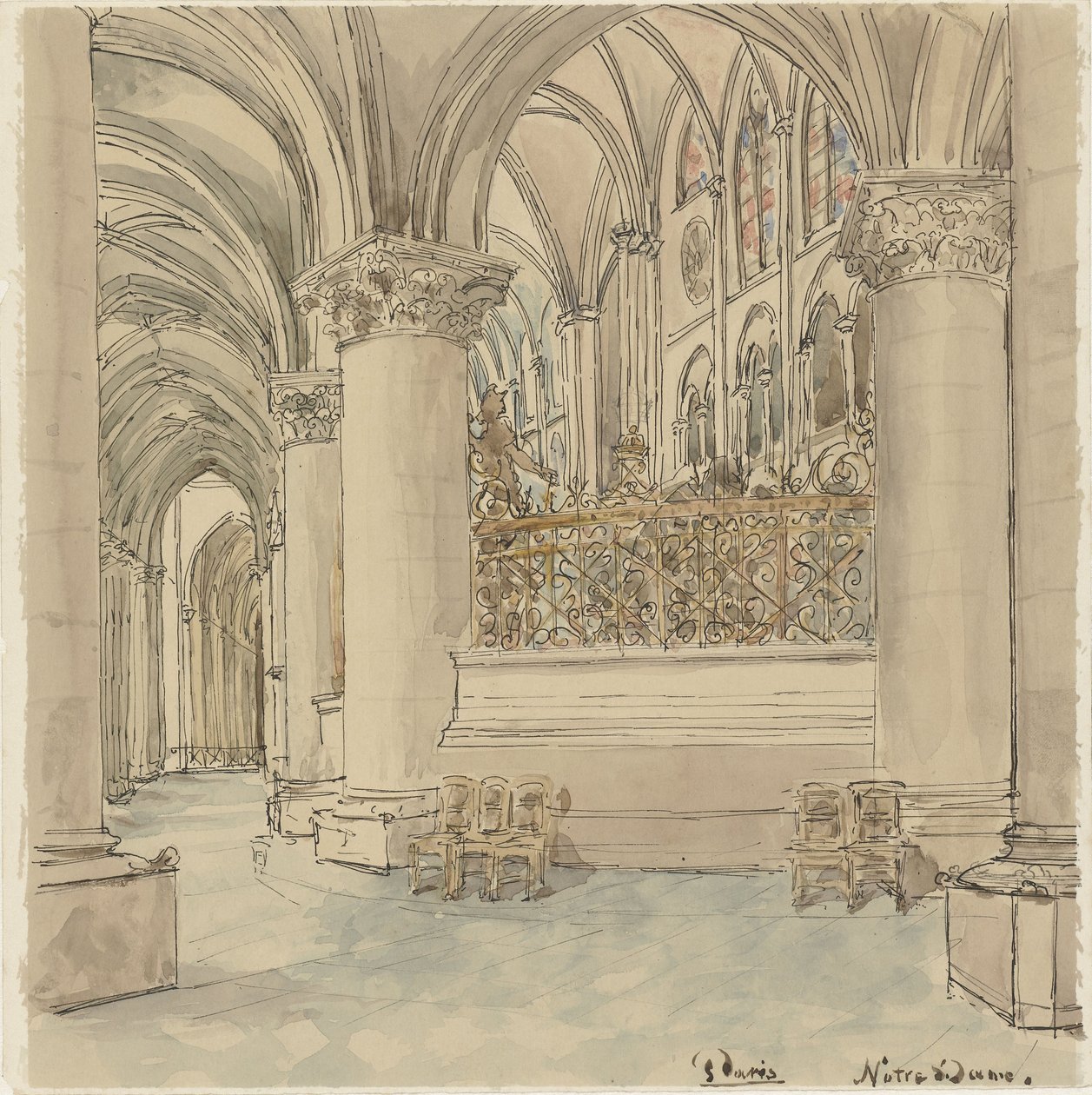 Interior of Notre-Dame in Paris by Wilhelm Cornelis Bauer