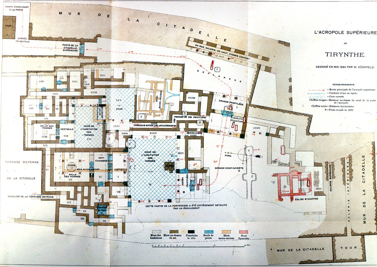 Map of the ancient city of Greece Tiryns, Heinrich Schliemann, Paris by Wilhelm Doerpfeld