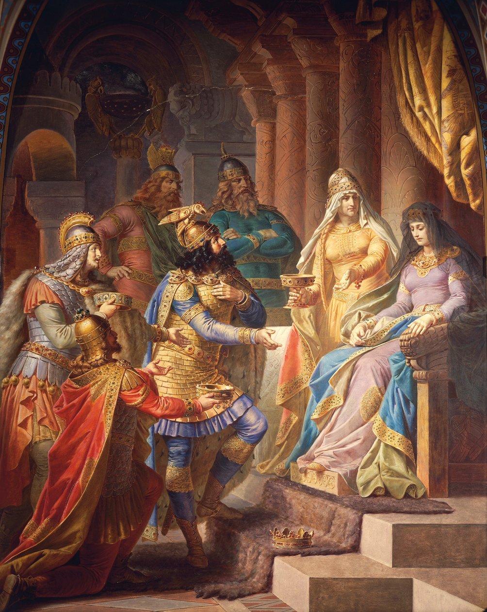 Gudrun consents to marry Attila, King of the Huns, from the Gudrun Saga, Upper Hall, c.1883-84 by Wilhelm Hauschild