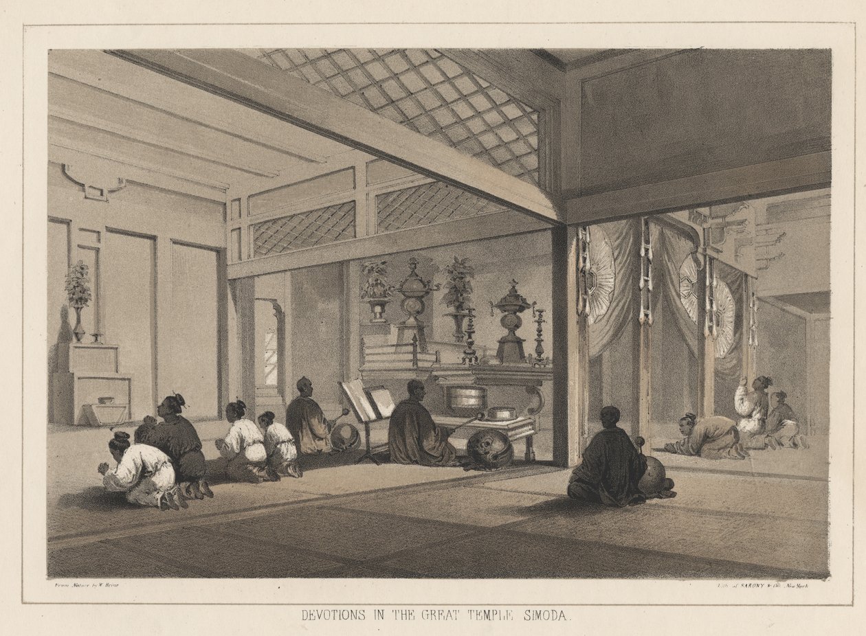 Devotions in the Great Temple, Simoda, 1855 by Wilhelm Joseph Heine
