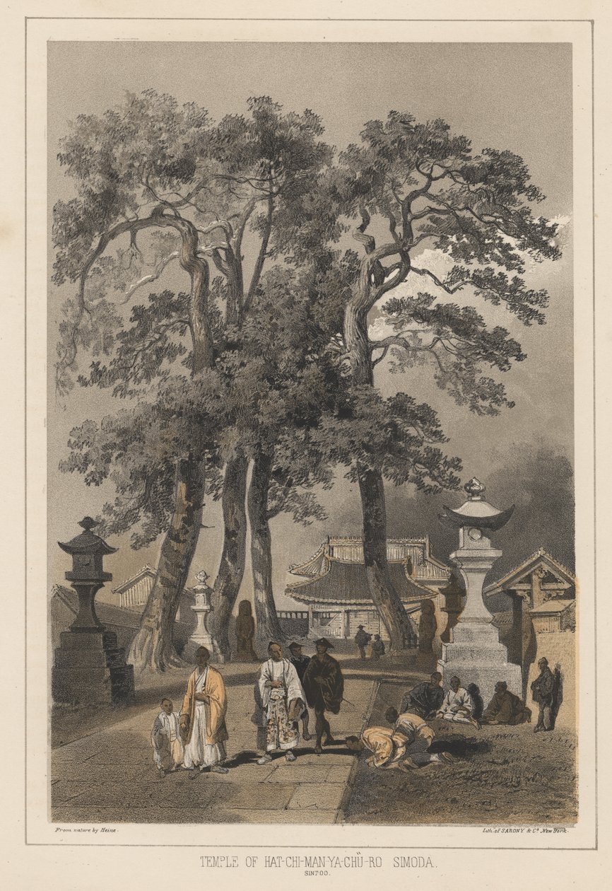 Temple of Hat-Chi-Man-Ya-Chu-Ro, Simoda (Sintoo) by Wilhelm Joseph Heine