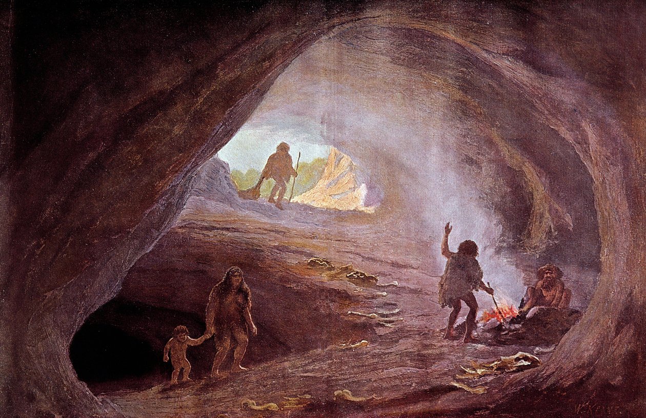 Prehistory: caverns during the glacial period. From a painting by W. Kranz, 20th century by Wilhelm Kranz
