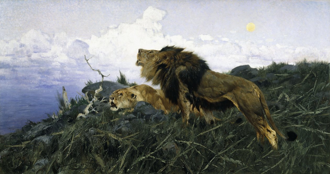 Lions at Dusk by Wilhelm Kuhnert