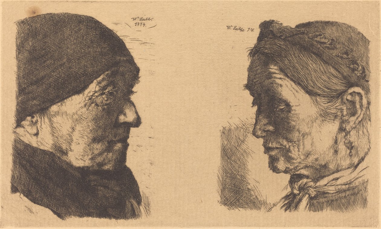 Portrait of an Old Peasant Woman, in Profile to the Right, and Peasant Woman with Closed Eyes by Wilhelm Maria Hubertus Leibl