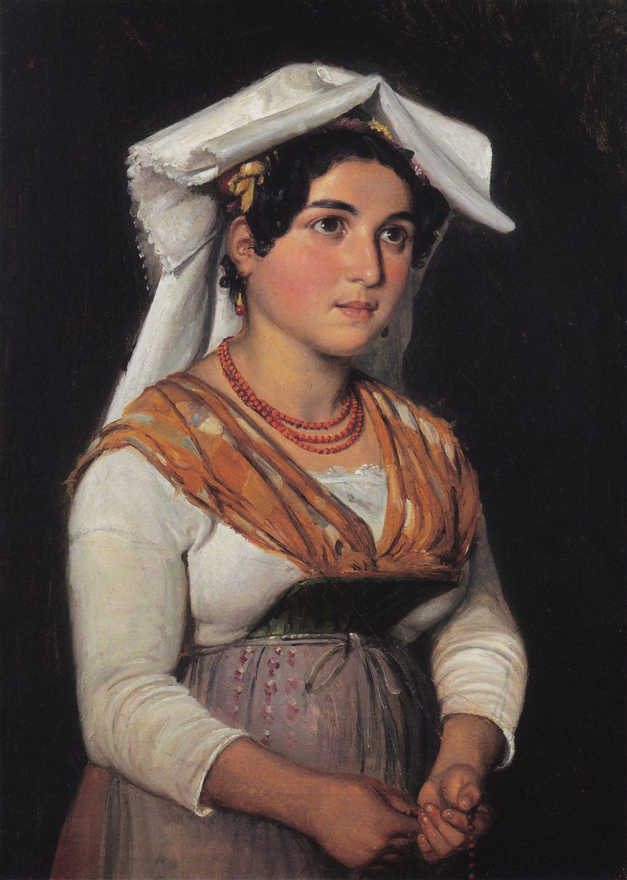 A Young, Standing Italian Woman, Holding a Rosary by Wilhelm Marstrand