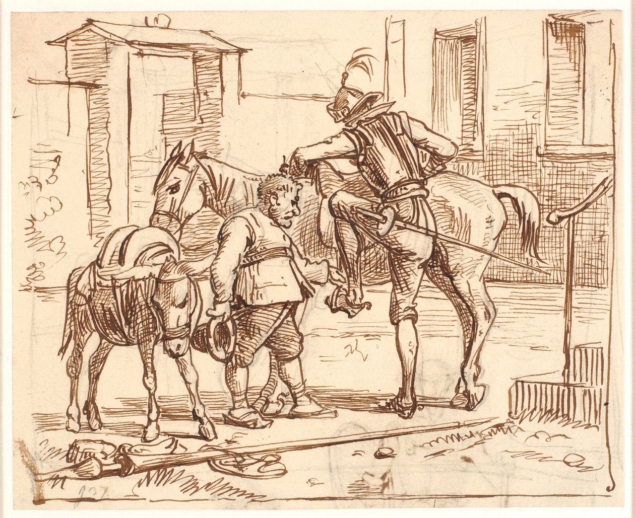 Don Quixote Mounts His Horse by Wilhelm Marstrand