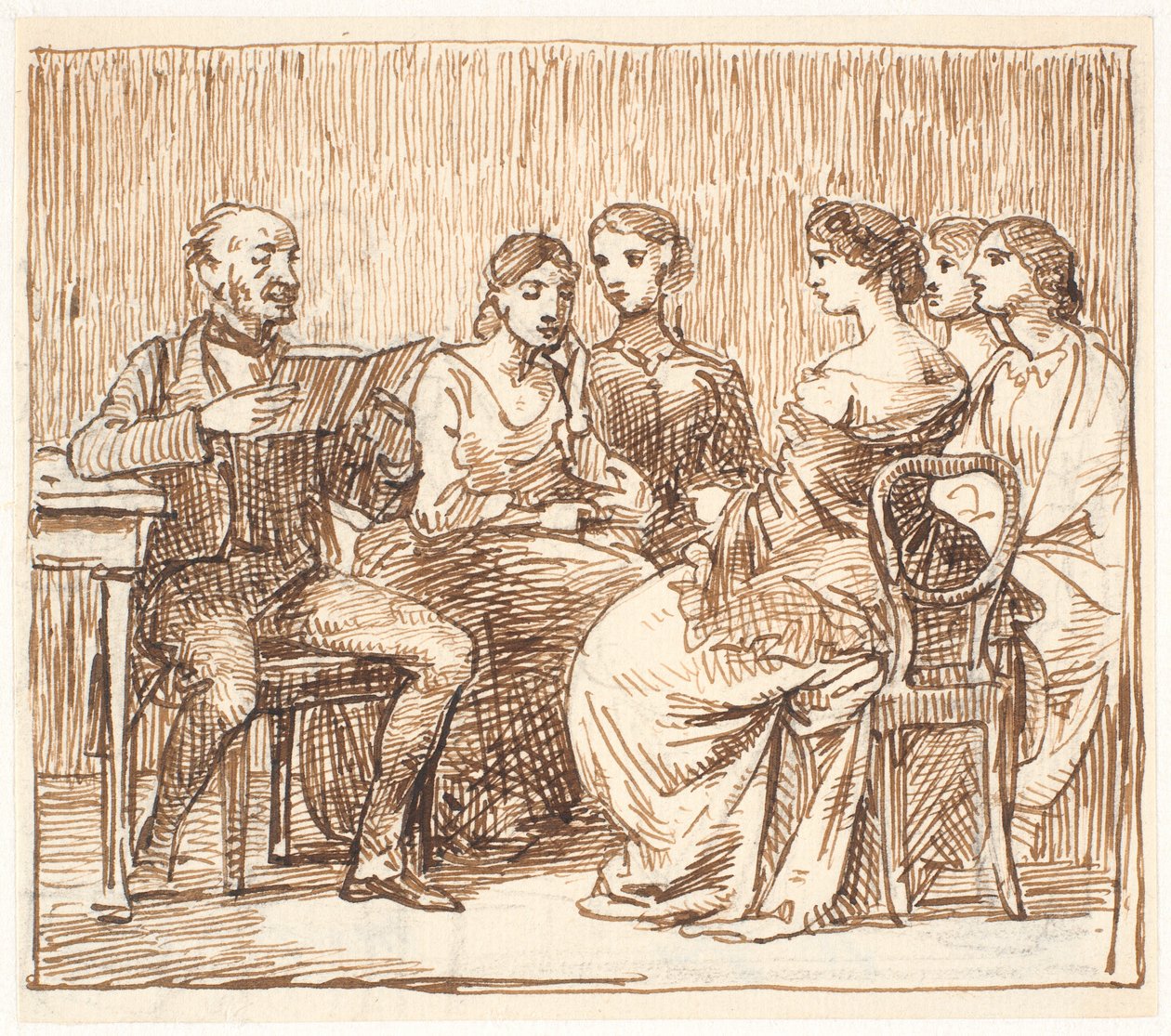 A Gentleman Reading Aloud to Five Ladies by Wilhelm Marstrand