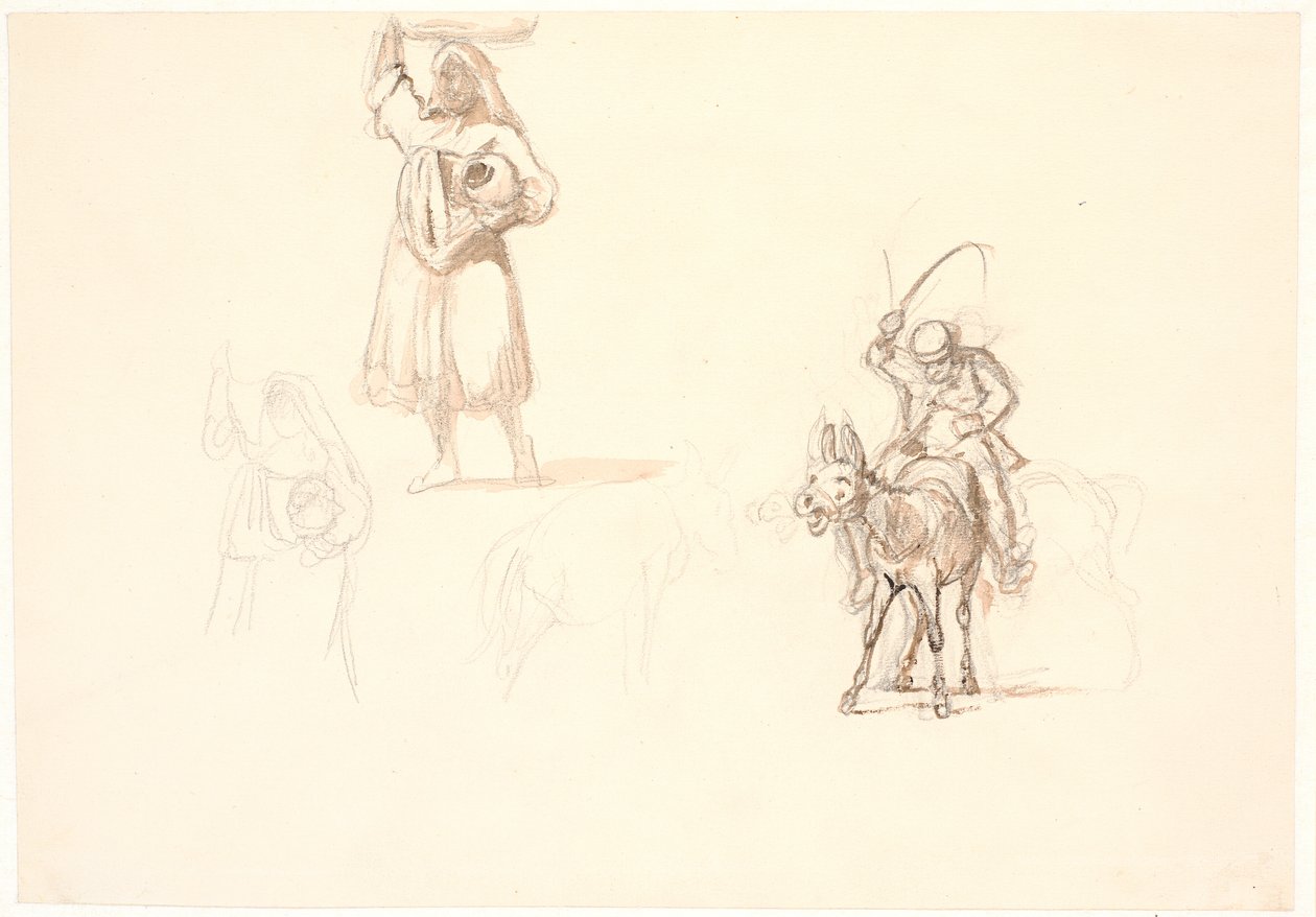 Italian Woman with Basket on Her Head, a Donkey Rider, etc. by Wilhelm Marstrand