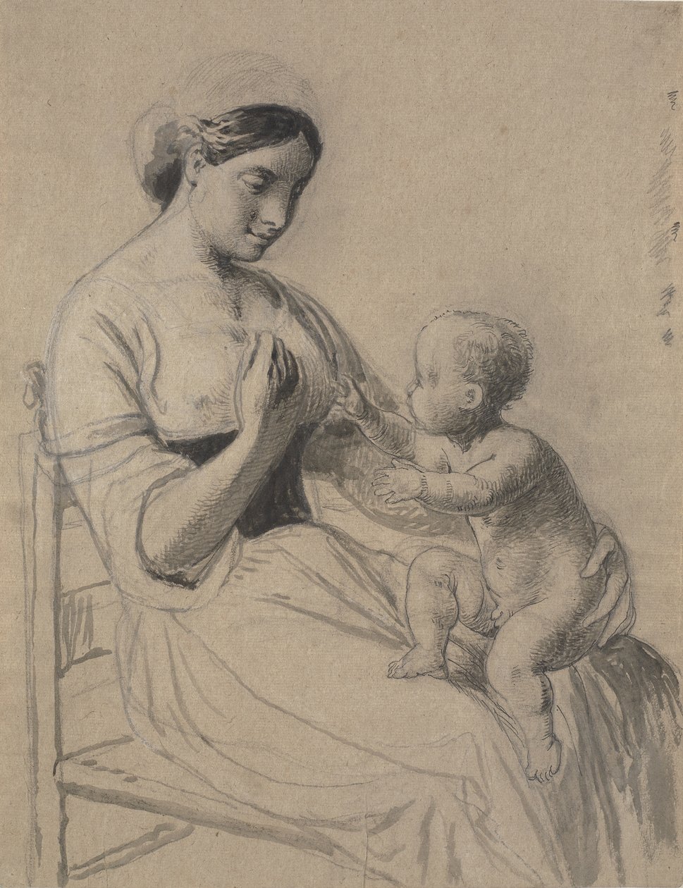 Italian Woman with Naked Child on Lap by Wilhelm Marstrand