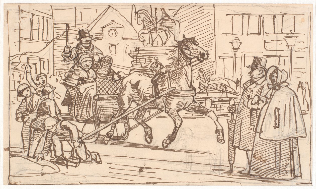Sleigh Ride Around "The Horse" at Kongens Nytorv by Wilhelm Marstrand