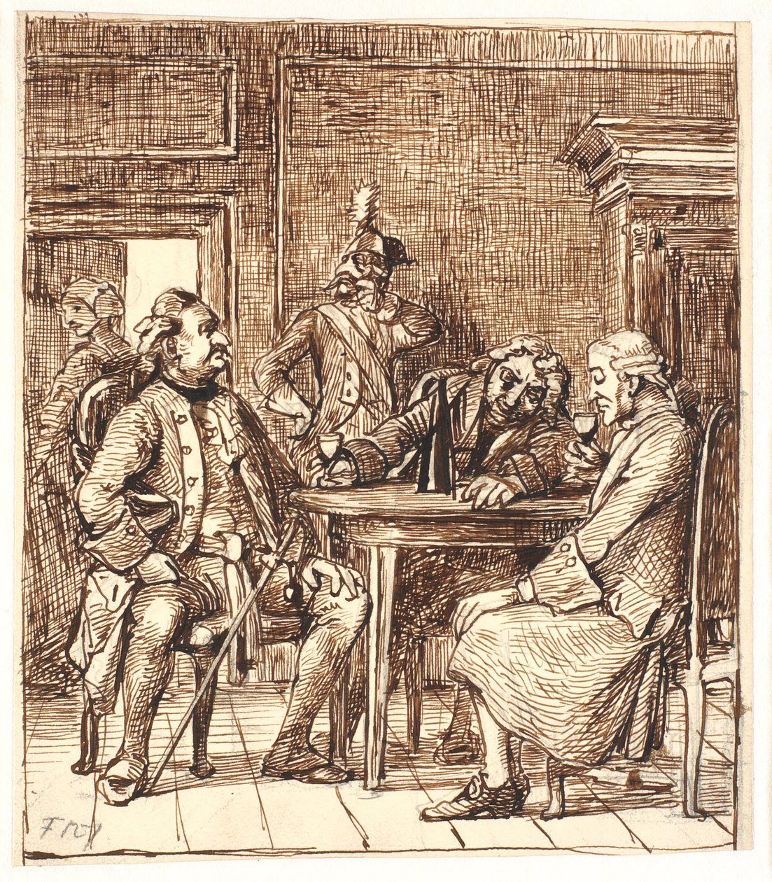 Scene from the Lying-in Room. Corfitz Drinks Rhine Wine with the Officer and Jens Olsen by Wilhelm Marstrand