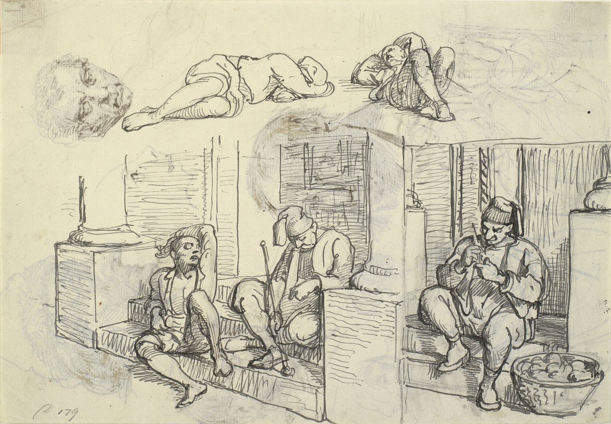 Studies of Turk and Lazzaron on a Staircase by Wilhelm Marstrand