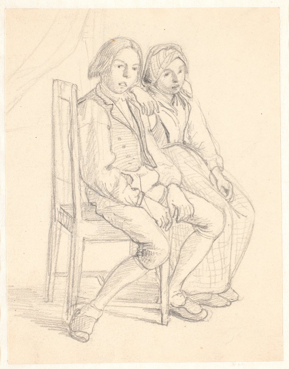 Swedish Girl and Boy Sitting on a Chair by Wilhelm Marstrand