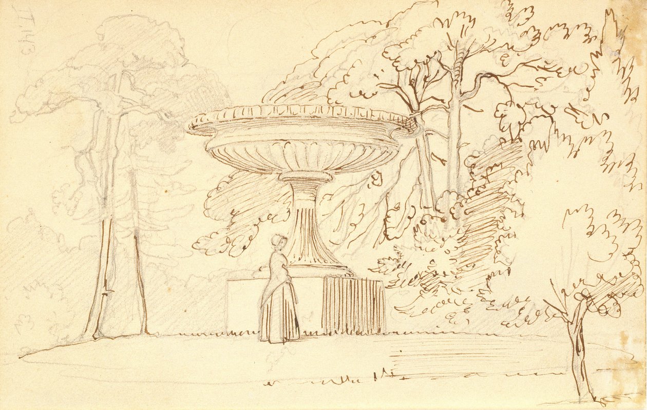 Southern Garden with a Lady by a Colossal Bowl by Wilhelm Marstrand