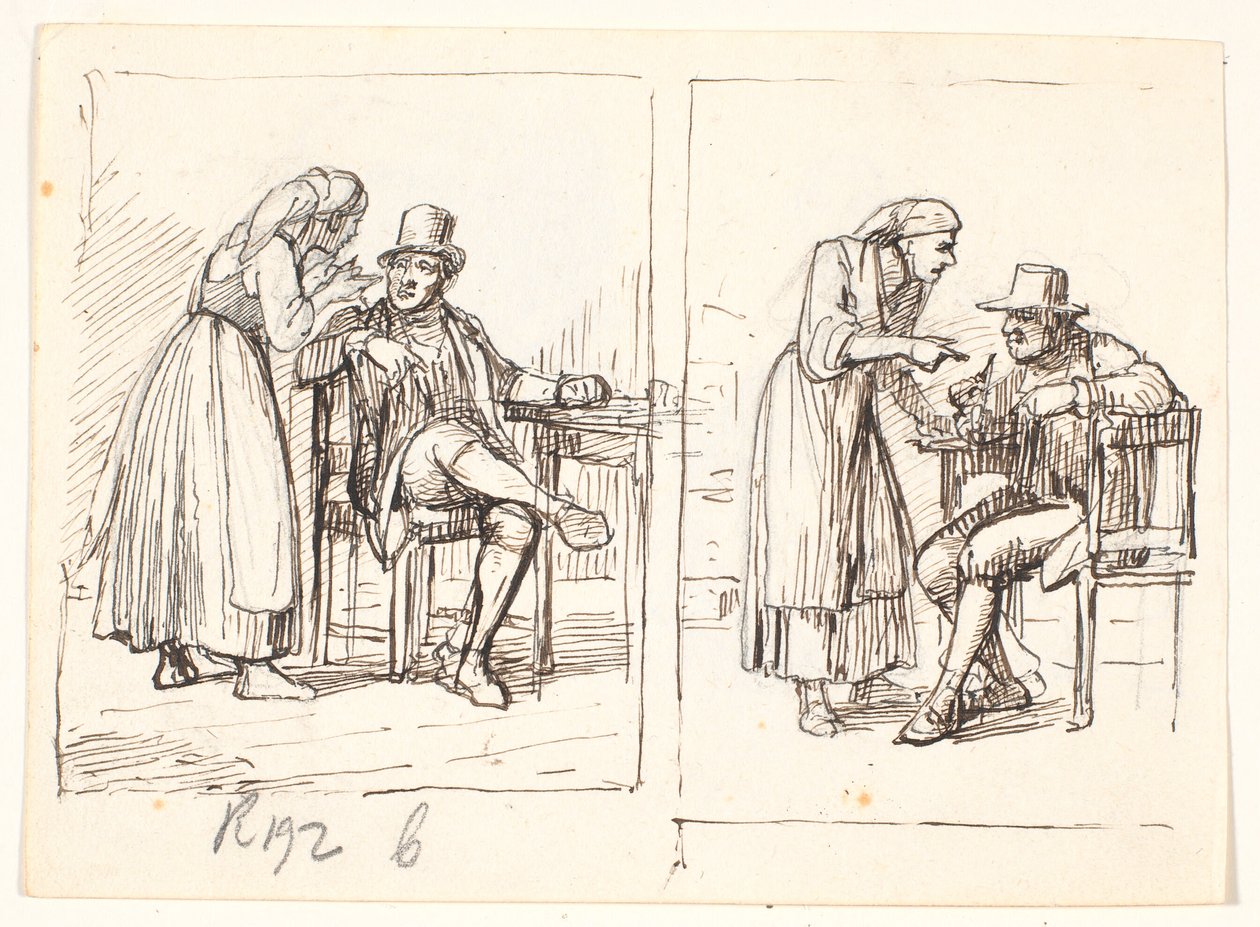 Two Scenes with an Italian Woman Talking to an Elderly Man by Wilhelm Marstrand