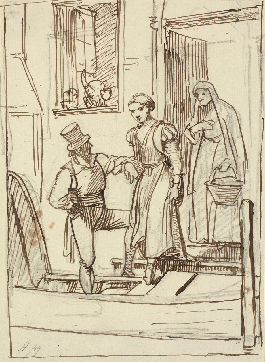Young Girl and Old Woman Helped by a Man into a Gondola by Wilhelm Marstrand