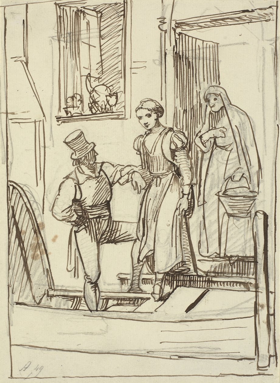 Young Girl and Old Woman Helped by a Man into a Gondola by Wilhelm Marstrand