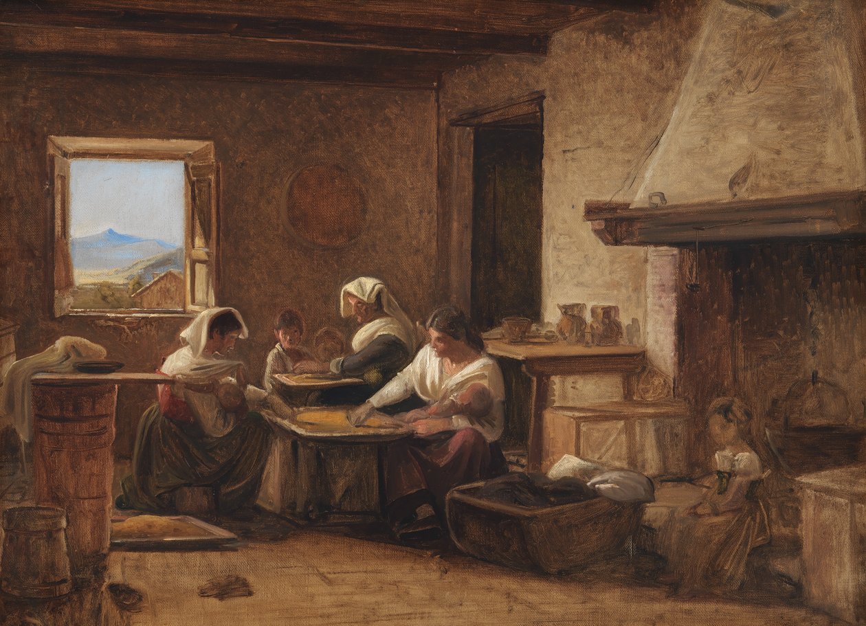 Women Working in the Kitchen of a Farmhouse near Olevano, Italy by Wilhelm Marstrand
