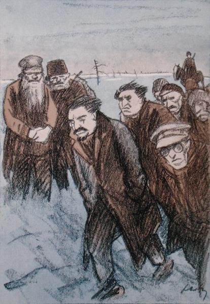 Caricature of Leon Trotsky in Siberia, from 