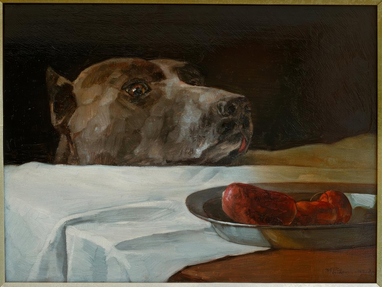 Great Dane with Sausage Bowl by Wilhelm Trübner