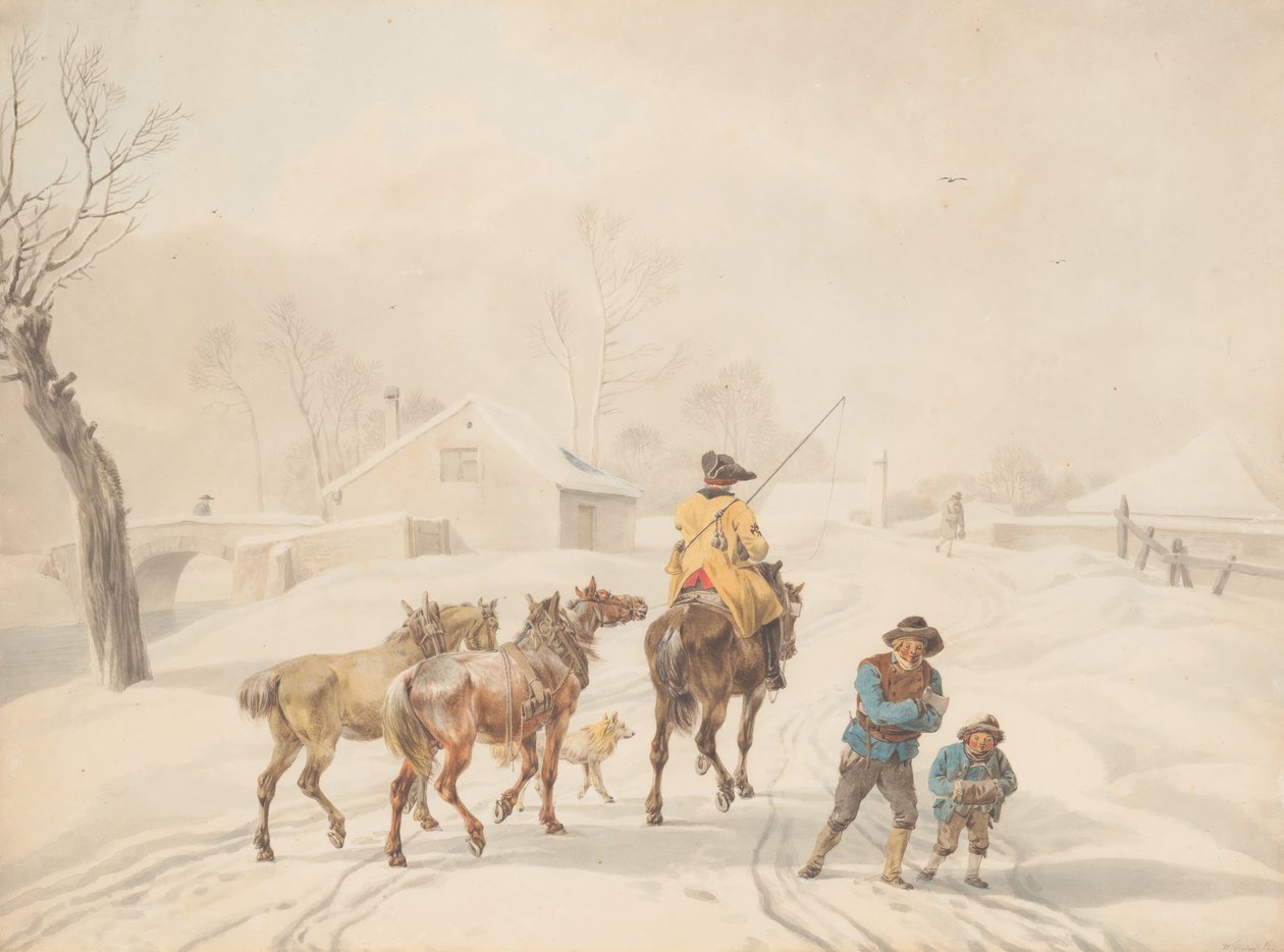 Postilion on Horse in a Winter Landscape by Wilhelm von Kobell