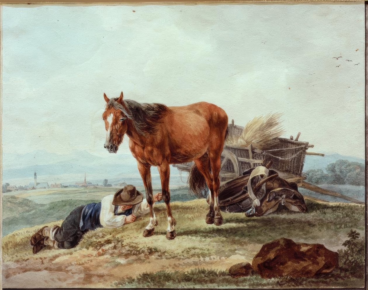 Sleeping Farm Boy with Horse by Wilhelm von Kobell