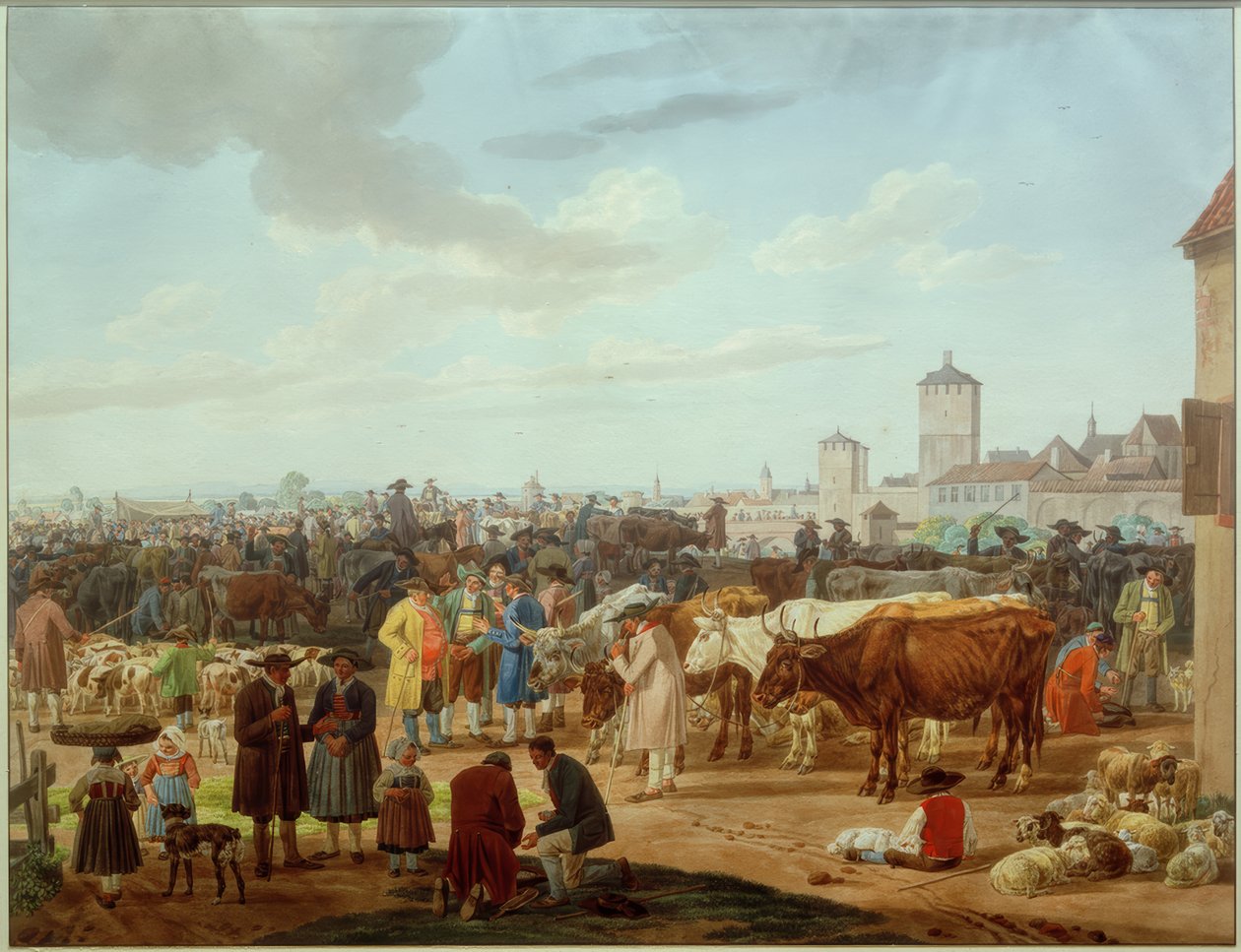 Cattle Market on the Outskirts of a City by Wilhelm von Kobell