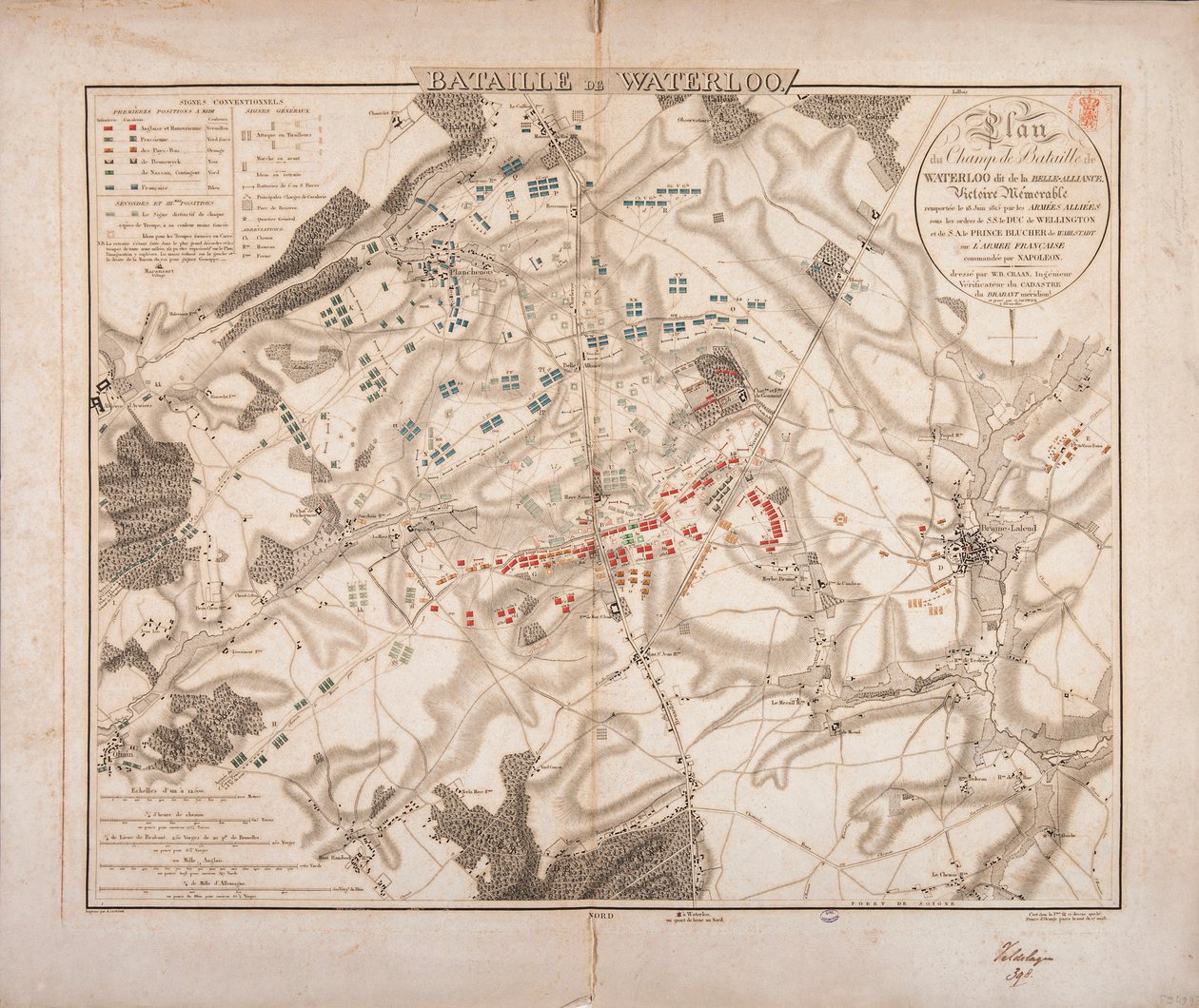 Battle of Waterloo, Map of the Battlefield, Engraved by Jacowick, 1816 by Willem Benjamin Craan