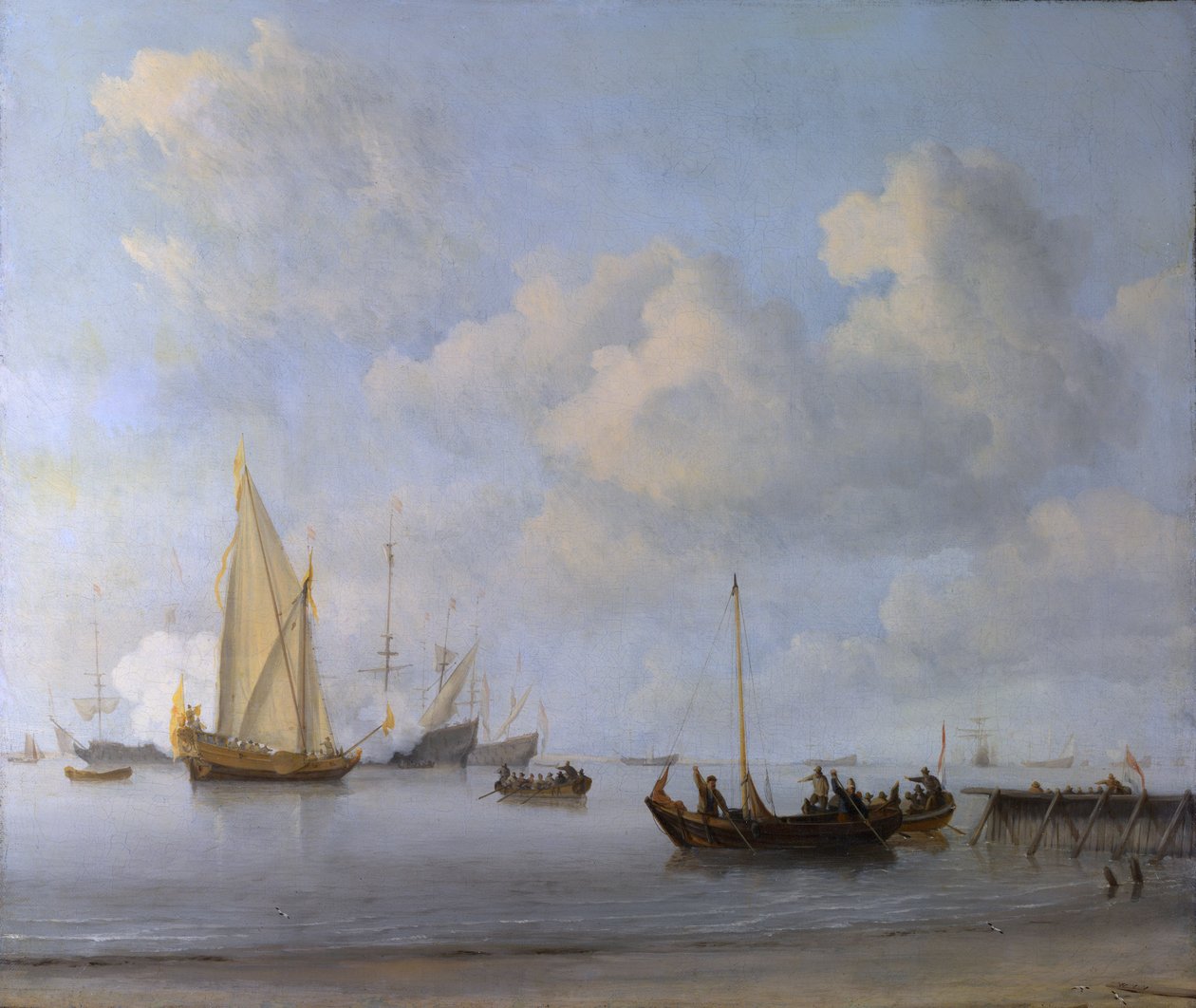 Boats Pulling Out to a Yacht in a Calm by Willem van de Velde the Younger