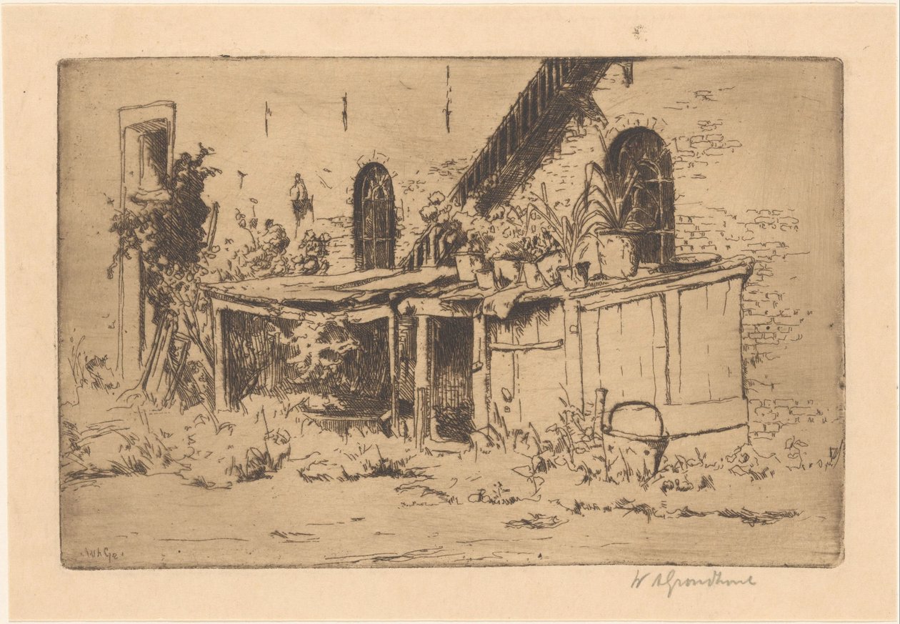 Chicken Coop in a Garden in Voorburg by Willem Adrianus Grondhout (signed by artist)