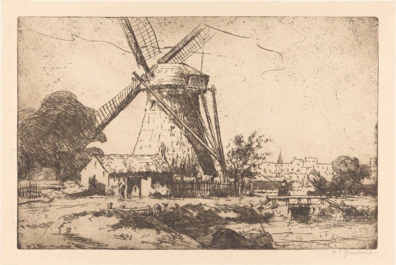 Mill near The Hague by Willem Adrianus Grondhout (signed by artist)