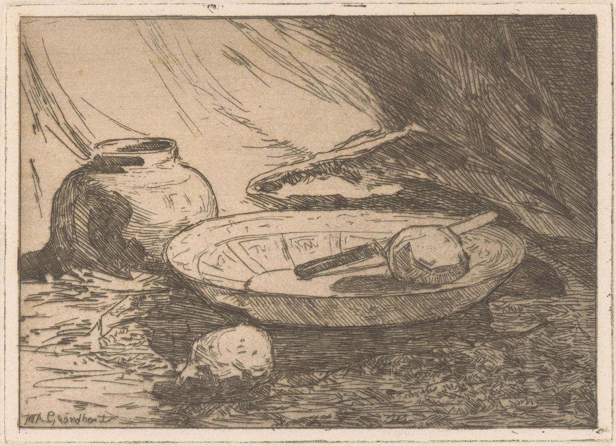 Still Life with Pot and Bowl by Willem Adrianus Grondhout (signed by artist)