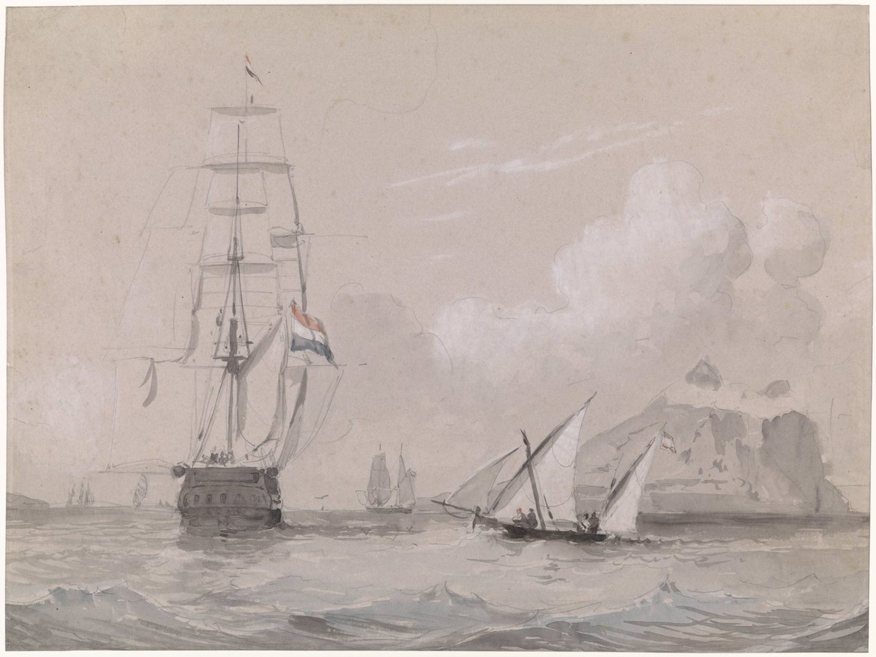 Dutch Sailing Ship off the Coast of Gibraltar by Willem Anthonie van Deventer