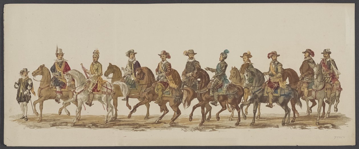 Delft Parade of 1862, Fourth Group (Fourth Lustrum of the Royal Academy in Delft - 1862 - Costumed Parade) by Willem Bernardus IJzerdraat