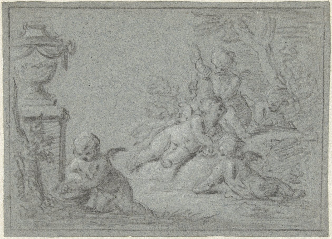 Putti in a Landscape with a Vase by Willem Bilderdijk