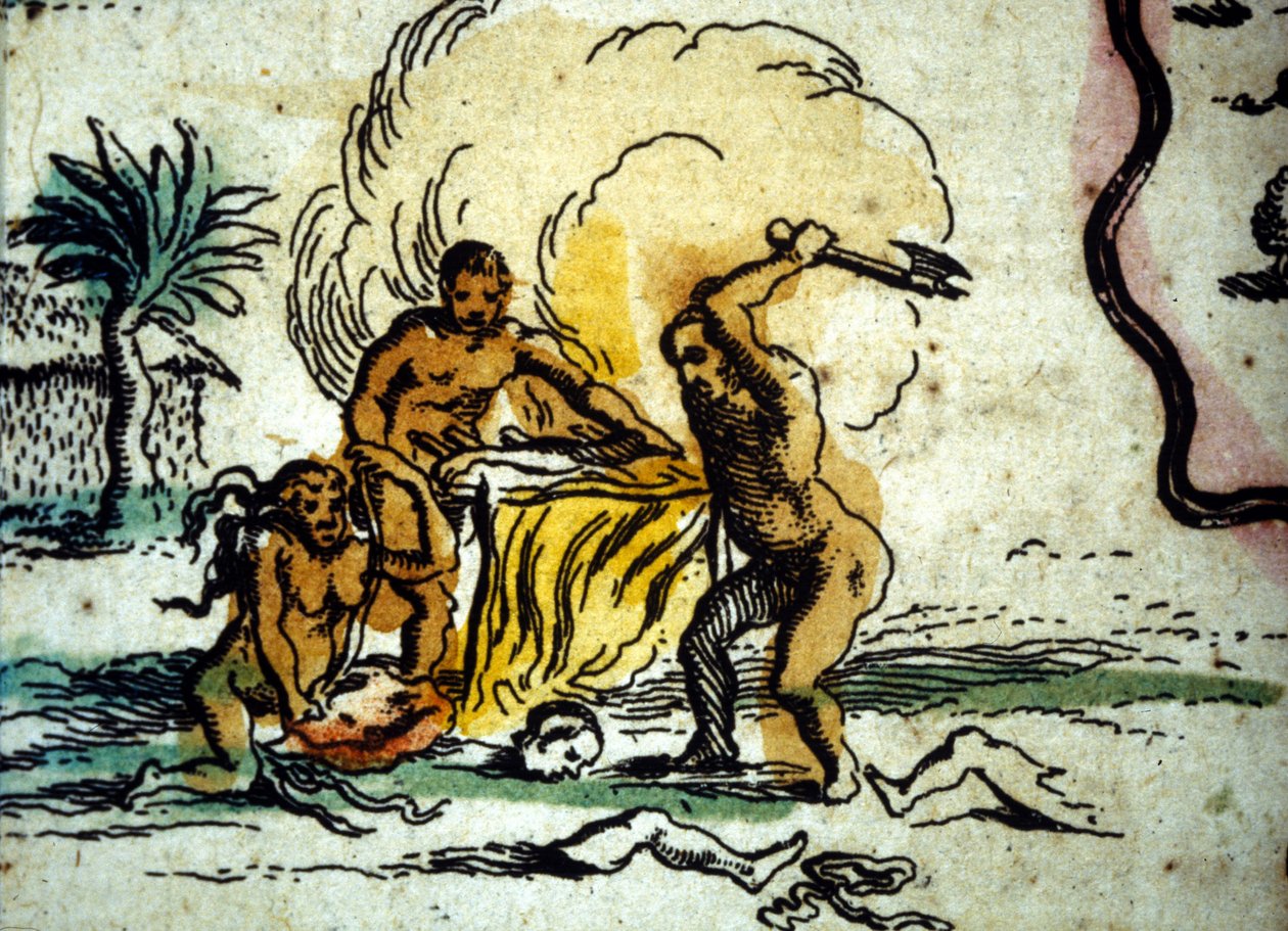 Brazil. Cannibals depicting a man with an axe (detail) by Willem Blaeu