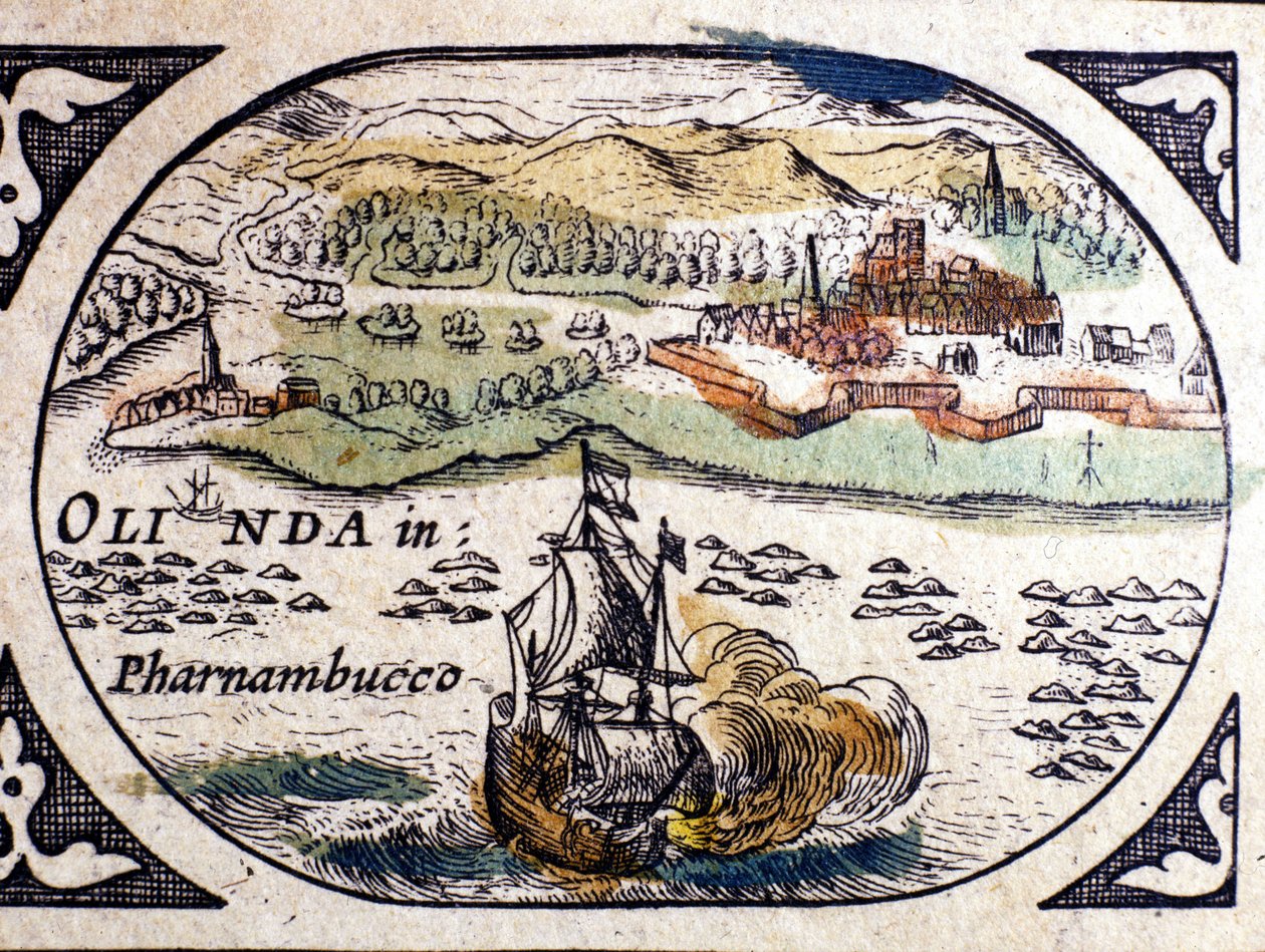 Brazil, view of Pernambuc (Recife), Atlas by W. G. Blaeu, Amsterdam 1600 by Willem Blaeu